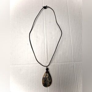 Vintage Moss / Dendritic Agate Pear Shaped‎ Jasper Cord Necklace Copper Design